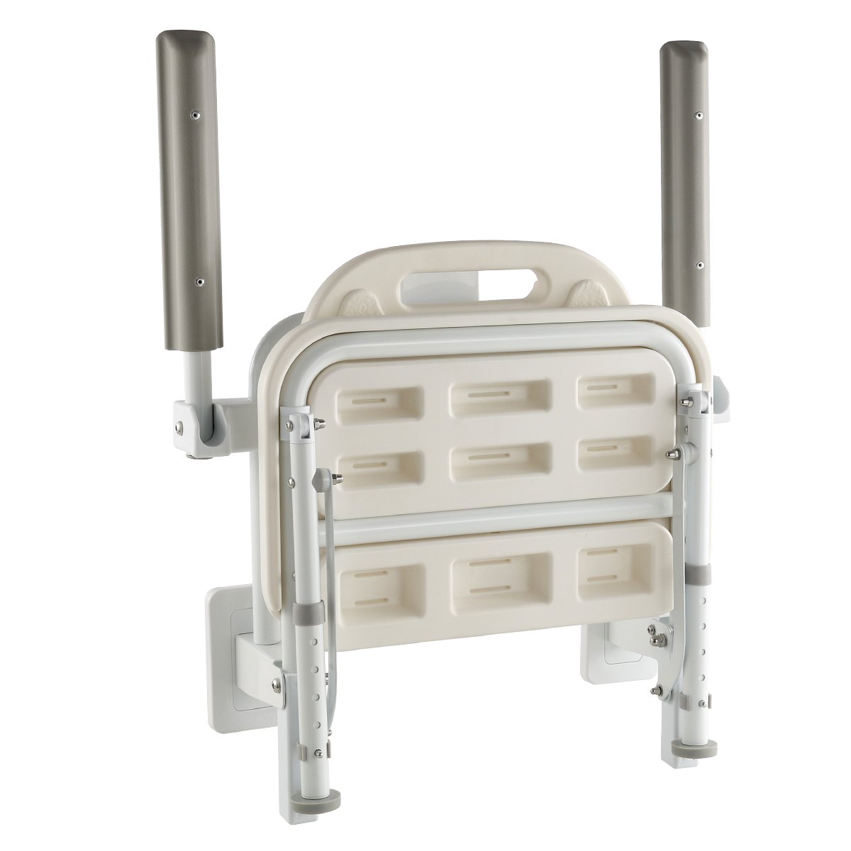 VEVOR Foldable Shower Chair Wall Mounted, 457mm Folding Shower Seat with Backrest, Armrest & Adjustable Legs, HDPE Fold-Down Bathroom Chair Stainless Steel Frame for Adults Seniors, 150kg Loading