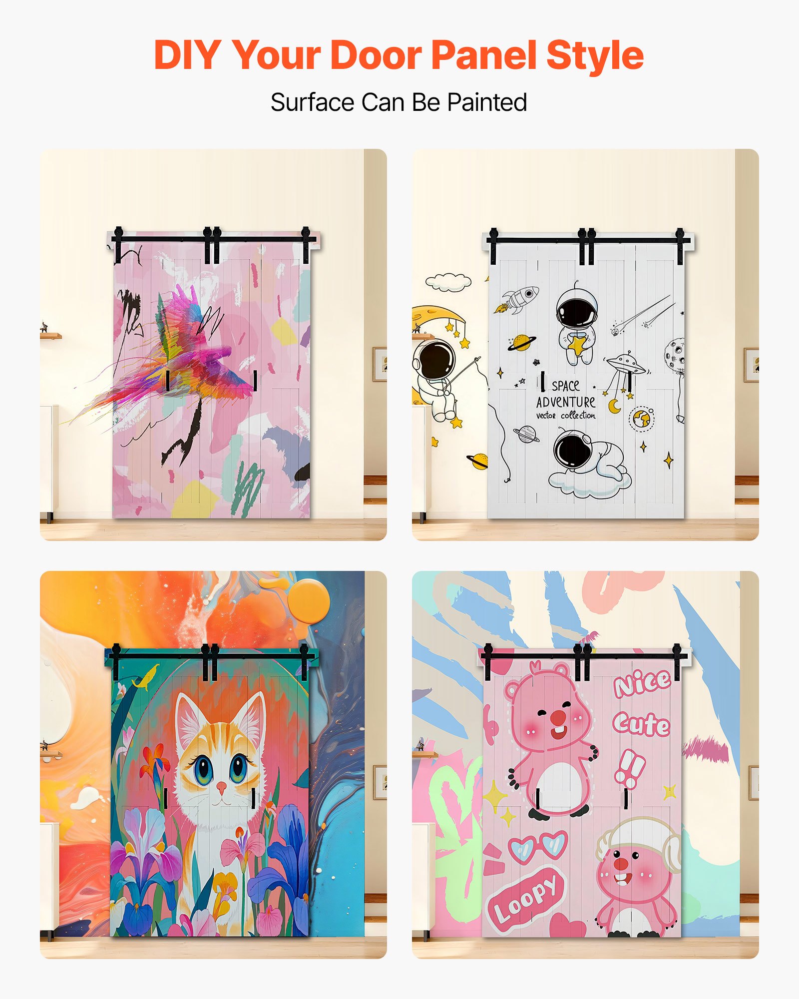 VEVOR Bifold Barn Door, 1219 x 2134 mm, MDF Bi-Fold Sliding Closet Doors, Hardware Kit Included, H-Frame Space-Saving Design, Pre-Assembled Panels for Bedroom, Living Room, and Room Divider, White