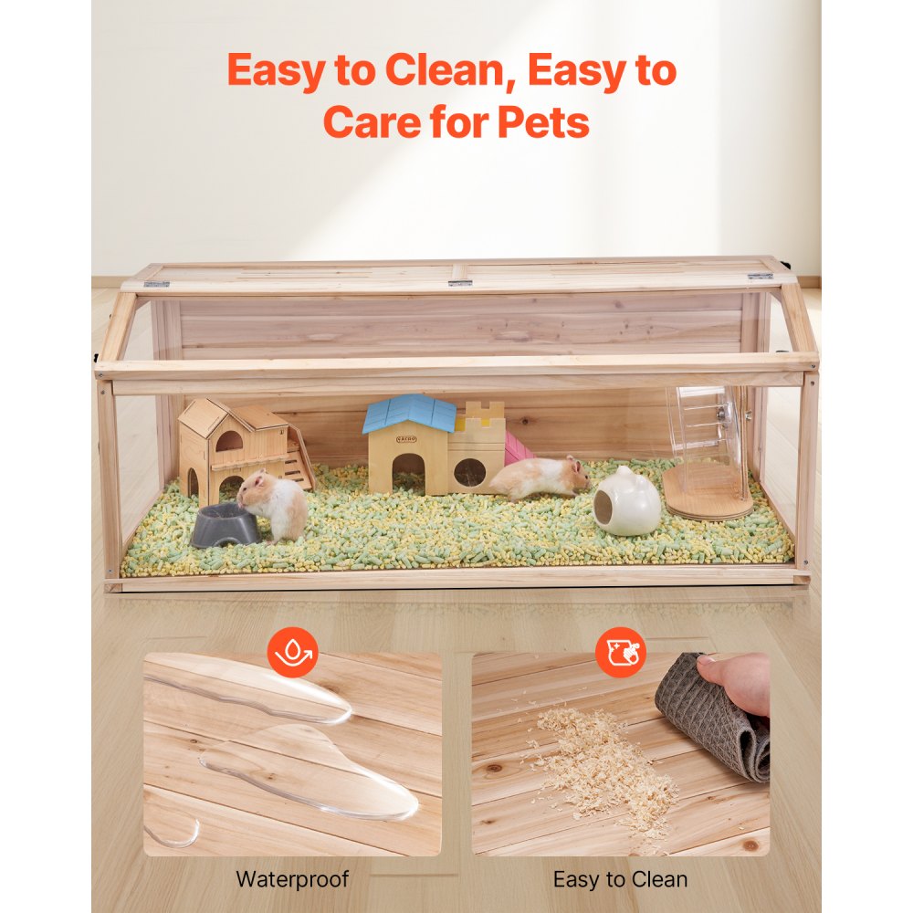 VEVOR Wooden Hamster Cage, 270° Viewing Hamster Habitat, 48 x 20 x 20in, Dwarf Hamster Cages with Openable Top, Ventilated Small Animal Cage, Pet Mouse Cage for Gerbils, Rats, Guinea Pigs, Mice