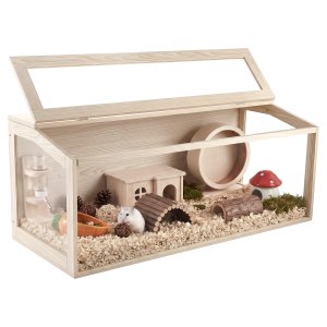 Wooden Hamster Cage 48"x20.1"x20.1" 270 Viewing Hamster Habitat, Chewproof Acrylic Small Animal Cage with Openable Top, Large Pet Enclosure for Syrian/Dwarf Hamsters, Guinea Pigs & Gerbils