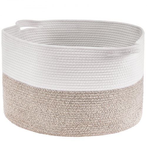 Extra Large Storage Basket With Lid - 20x20x15 Inches, Cotton Rope, Light Grey, Laundry Hamper & Blanket Bin