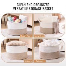 VEVOR Cotton Rope Storage Basket 87L Woven Blanket Basket 22 x 22 x 14 in