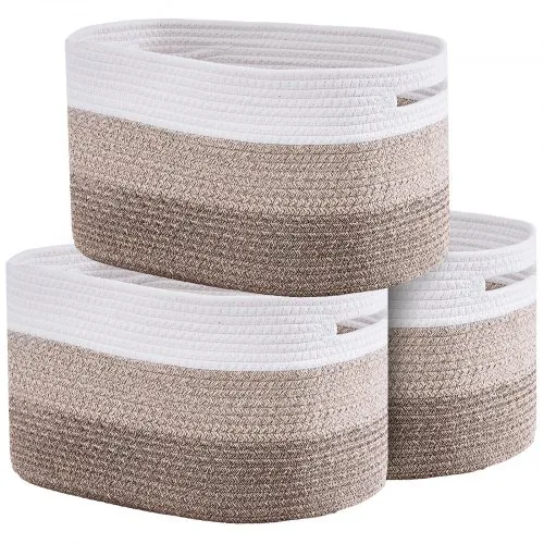 VEVOR Cotton Rope Basket, 22L, 3 Packs Storage Basket, Woven Basket Bins with Handles, Decorative Shelf Organizer Towel Hamper, Boho Toy Basket for Organizing Books Clothes Living Room 15 x 10 x 9 in