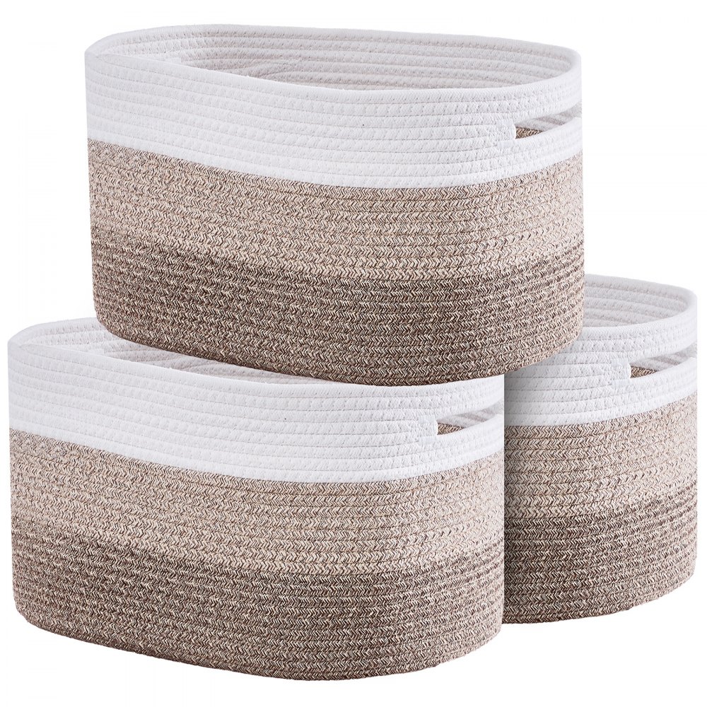 VEVOR Cotton Rope Basket 3 Packs 22L Woven Storage Basket for Organizing