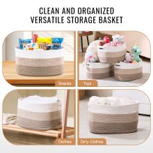 VEVOR Cotton Rope Basket 3 Packs 22L Woven Storage Basket for Organizing