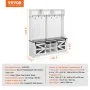 VEVOR Hall Tree, Wooden Hall Tree with Bench and Shoe Storage, White Hall Tree with Coat Rack, Adjustable Shelves and 12 Hanging Hooks, Mudroom Furniture with USB Light Strip, for Entryway & Hallway
