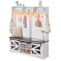 VEVOR Hall Tree, Wooden Hall Tree with Bench and Shoe Storage, White Hall Tree with Coat Rack, Adjustable Shelves and 12 Hanging Hooks, Mudroom Furniture with USB Light Strip, for Entryway & Hallway