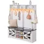 VEVOR Hall Tree, Wooden Hall Tree with Bench and Shoe Storage, White Hall Tree with Coat Rack, Adjustable Shelves and 12 Hanging Hooks, Mudroom Furniture with USB Light Strip, for Entryway & Hallway