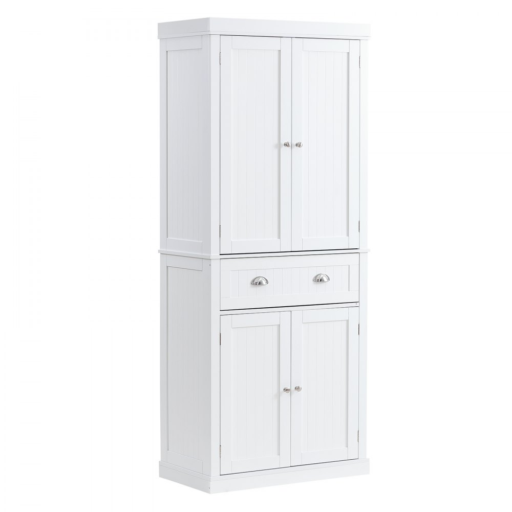 Farmhouse 47” Kitchen Pantry Cabinet, White Freestanding Buffet