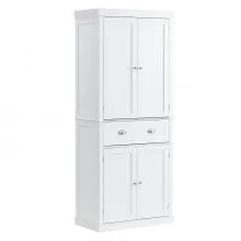VEVOR 72" Kitchen Pantry Storage Cabinet, Freestanding Utility Cabinets with Doors, Drawer and 3 Adjustable Shelves, Tall Food Buffet Pantries for Kitchen, Living Room, Dinning Room, Laundry, White