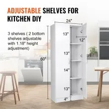 VEVOR Kitchen Pantry Cabinet, 60" Tall Food Pantry Storage Cabinet, 110LBS Freestanding Storage Cabinet Cupboard with 3 Shelves(2 Adjustable), Engineered Wood Utility Pantry for Kitchen, Dining Room