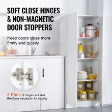 VEVOR Kitchen Pantry Cabinet, 60" Tall Food Pantry Storage Cabinet, 110LBS Freestanding Storage Cabinet Cupboard with 3 Shelves(2 Adjustable), Engineered Wood Utility Pantry for Kitchen, Dining Room