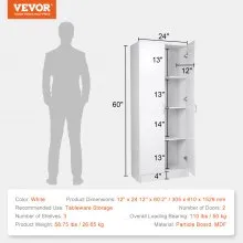 VEVOR Kitchen Pantry Cabinet, 60" Tall Food Pantry Storage Cabinet, 110LBS Freestanding Storage Cabinet Cupboard with 3 Shelves(2 Adjustable), Engineered Wood Utility Pantry for Kitchen, Dining Room