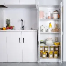 VEVOR Kitchen Pantry Cabinet, 60" Tall Food Pantry Storage Cabinet, 110LBS Freestanding Storage Cabinet Cupboard with 3 Shelves(2 Adjustable), Engineered Wood Utility Pantry for Kitchen, Dining Room