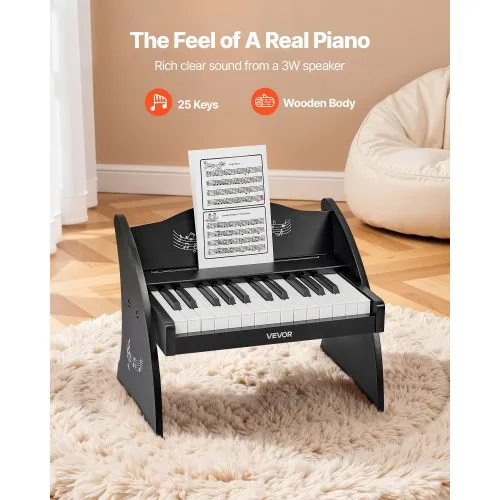 VEVOR Piano Infantil De Madera 25 Teclas – Electrónico Para Niños 3-10 Años – USB-C O Pilas – Volumen Ajustable – Incluye Pegatinas Y Hojas De Práctica