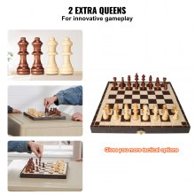VEVOR mágneses fa sakkkészlet, 12 hüvelykes sakkjáték készlet, 2 extra királynő kezdő sakkkészlet, összecsukható sakktáblás játékok sakkfigurákkal, tárolóhelyekkel és dobozzal, hordozható utazási ajándék felnőtteknek, gyerekeknek