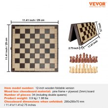 VEVOR Magnetic Wooden Chess Set, 12 Inch Chess Game Set, 2 Extra Queens Beginner Chess Set, Folding Chess Board Games with Chess Pieces, Storage Slots, and Box, Portable Travel Gift for Adults Kids