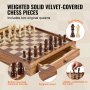 Conjunto de xadrez de madeira maciça VEVOR, conjunto de jogo de damas de xadrez 2 em 1 de 15 polegadas, jogos de tabuleiro de xadrez com gaveta de armazenamento e peças de damas de xadrez ponderadas e 2 rainhas, para adultos, crianças, torneio profissional iniciante
