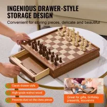 VEVOR Solid Wood Chess Set, 15 inch  2-IN-1 Chess Checkers Game Set, Chess Board Games with Storage Drawer & Weighted Chess Checkers Pieces & 2 Queens, for Adults Kids Tournament Professional Beginner