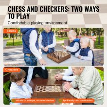 VEVOR Juego de ajedrez de madera maciza, juego de damas de ajedrez 2 en 1 de 15 pulgadas, juegos de mesa de ajedrez con cajón de almacenamiento y piezas de ajedrez ponderadas y 2 reinas, para adultos, niños, torneo principiante profesional
