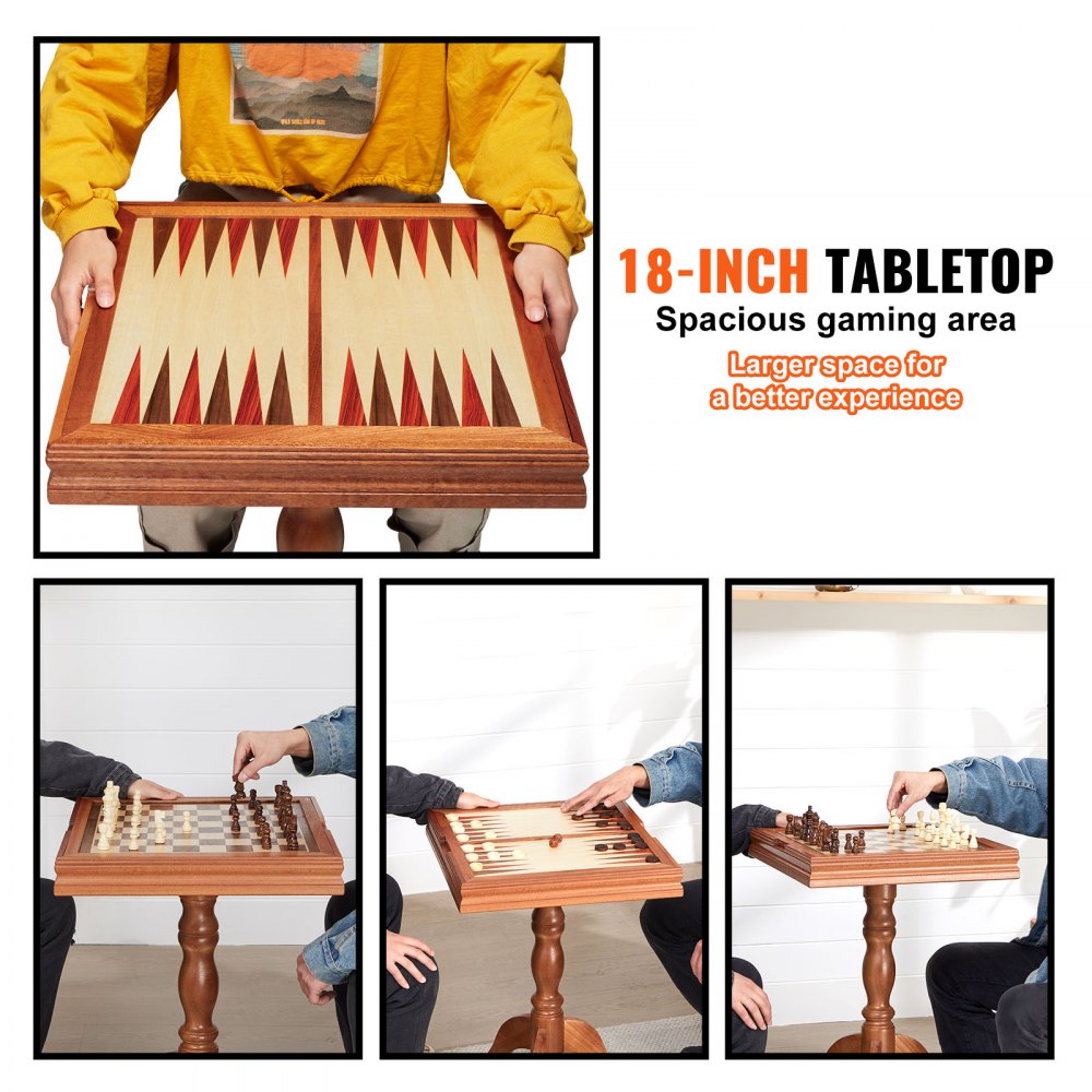 Sada stolů VEVOR 3 v 1 na šachy, dámu a backgammon, 18palcový prémiový dřevěný šachový stůl, deluxe kombinovaná sada herního stolu, šachová sada, desková hra, dárek pro rodinné deskové hry