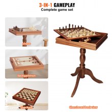 VEVOR 3-I-1 skak dam backgammon bordsæt, 18 tommer premium træ skakbord, Deluxe combo spil bordmøbelsæt, skaksæt brætspilsgave til familiebrætspil