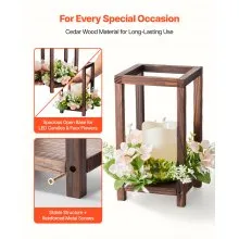 VEVOR 10 Set/30 Pcs Wooden Wedding Lantern Centerpiece, Includes 10 Wooden Lantern Candle Holder 10 Flameless LED Candle 10 Champagne Flower Wreath for Wedding Table Party Farmhouse Decor, Brown