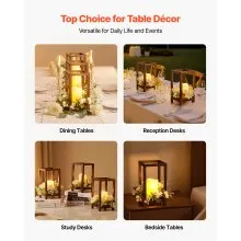 VEVOR 10 Set/30 Pcs Wooden Wedding Lantern Centerpiece, Includes 10 Wooden Lantern Candle Holder 10 Flameless LED Candle 10 Champagne Flower Wreath for Wedding Table Party Farmhouse Decor, Brown