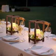 VEVOR 10 Set/30 Pcs Wooden Wedding Lantern Centerpiece, Includes 10 Wooden Lantern Candle Holder 10 Flameless LED Candle 10 Champagne Flower Wreath for Wedding Table Party Farmhouse Decor, Brown