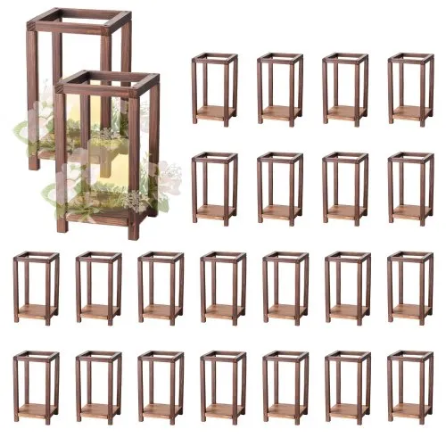 VEVOR 24 Pcs Wooden Wedding Lantern, Cedar Wood and Plastic Wooden Lantern Candle Holder, Rustic Decorative Home Centerpiece Ideal for Wedding Table Party Farmhouse Indoor Decor, Brown