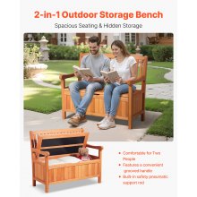 33 Gal Outdoor Wood Storage Bench Deck Box Waterproof 2-Person Outdoor Seating