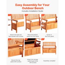 33 Gal Outdoor Wood Storage Bench Deck Box Waterproof 2-Person Outdoor Seating
