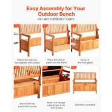 VEVOR 2 Person Outdoor Wooden Storage Bench 33 Gal Porch Deck Box Waterproof