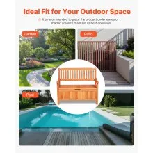VEVOR 2 Person Outdoor Wooden Storage Bench 33 Gal Porch Deck Box Waterproof