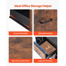 2 Drawer Wooden File Cabinet Mobile Filing Cabinet with Open Shelves Black