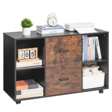 VEVOR 2 Drawer Wooden File Cabinet, Mobile Filing Cabinet with Open Shelves, Lateral Rolling File Storage with Lockable Wheels, Modern Free Standing Printer Stand for Home, Office, School, Black