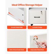 2 Drawer Wooden File Cabinet Mobile Filing Cabinet with Adjustable Shelves