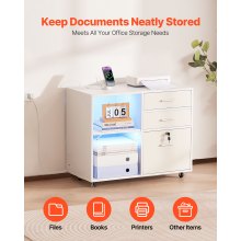 3 Drawer Wooden File Cabinet Mobile Filing Cabinet with Light Strip White