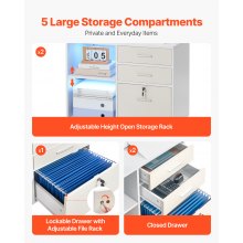 3 Drawer Wooden File Cabinet Mobile Filing Cabinet with Light Strip White