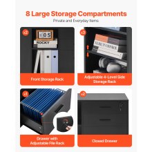 3 Drawer Wooden File Cabinet Mobile Filing Cabinet with Power Strip Black