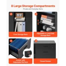 3 Drawer Wooden File Cabinet Mobile Filing Cabinet with Power Strip Black