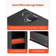 3 Drawer Wooden File Cabinet Mobile Filing Cabinet with Power Strip Black