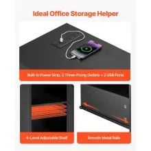 3 Drawer Wooden File Cabinet Mobile Filing Cabinet with Power Strip Black