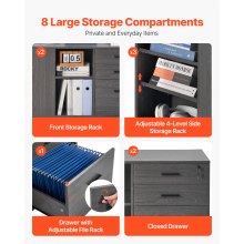 3 Drawer Wooden File Cabinet Mobile Filing Cabinet with Power Strip Gray