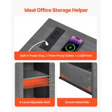 3 Drawer Wooden File Cabinet Mobile Filing Cabinet with Power Strip Gray