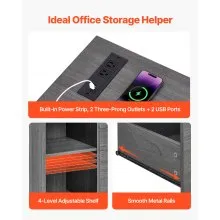 3 Drawer Wooden File Cabinet Mobile Filing Cabinet with Power Strip Gray