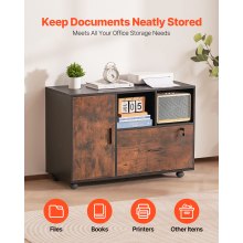 Wood File Cabinet Lockable Mobile Filing Cabinet Open Shelves Rustic Brown