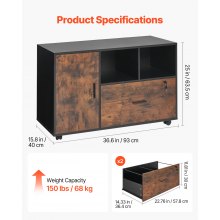 Wood File Cabinet Lockable Mobile Filing Cabinet Open Shelves Rustic Brown