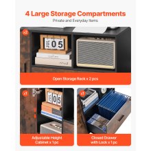 Wood File Cabinet Lockable Mobile Filing Cabinet Open Shelves Rustic Brown