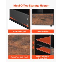 Wood File Cabinet Lockable Mobile Filing Cabinet Open Shelves Rustic Brown